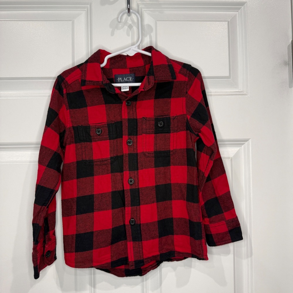 The Children's Place Boys Buffalo Plaid Flannel Button Down Shirt Size 4 XS